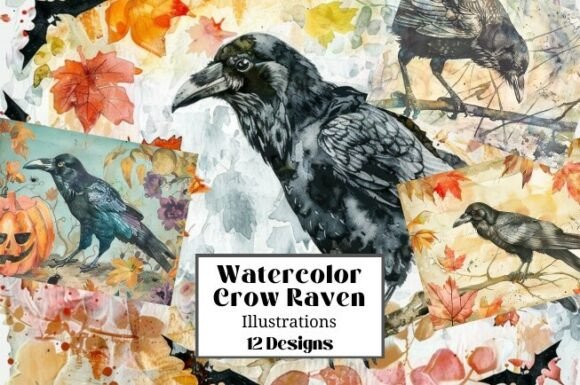 Download 12 Watercolor Crow Raven Illustrations - Illustration Collection