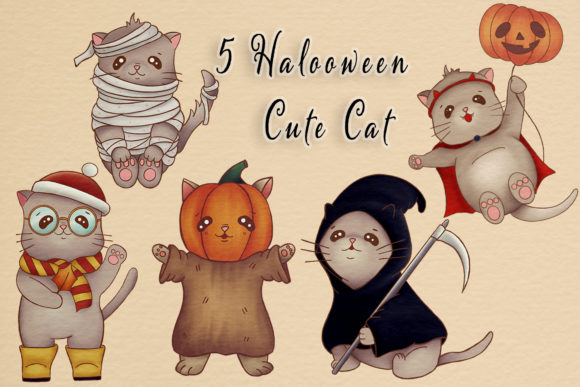 Download Cute Halloween Cat Illustrations Clipart - Illustration Collection