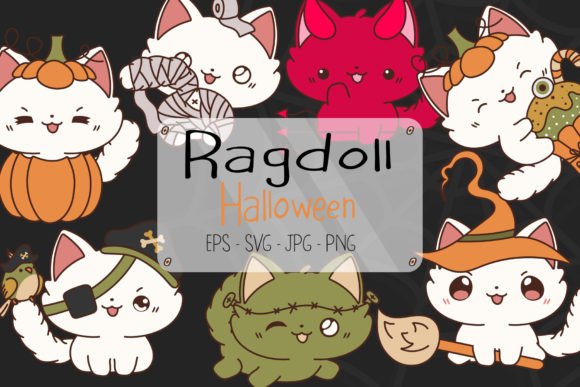 Download Set Halloween Ragdoll Cat Illustrations - Illustration Collection