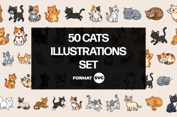Download 50 Cat Illustrations SVG Set - Illustration Collection
