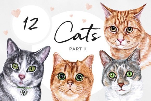Download Watercolor Cat Illustrations Set Part 2 - Illustration Collection
