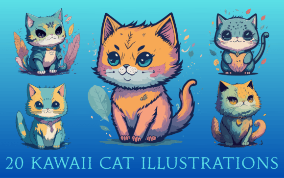 Download 20 Kawaii Cat Illustrations - Illustration Collection